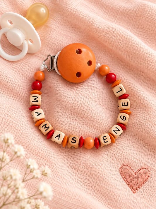Nuggikette "Mamas Engel" (Farbe: rot/orange, Material: Holz)