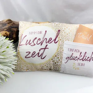 Geschenkset Kissen "Kuschelzeit" 30 x 20 x 7 cm