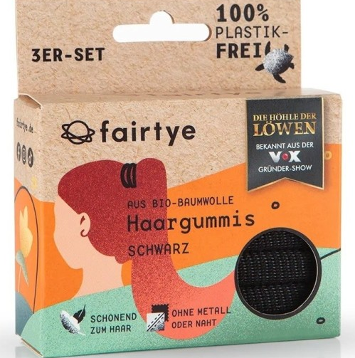 Fairtye Haargummi SCHWARZ Bio-Baumwolle, 3 Stück