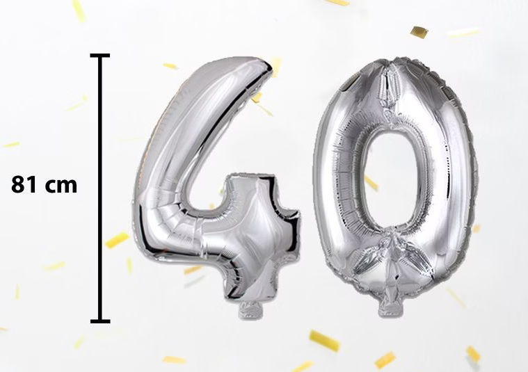 Folienballon Zahl 40 Silbrig Geburtstagsparty Ballon 81cm