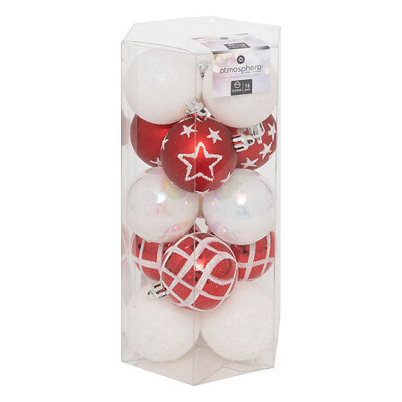 Weihnachtskugeln "Winterzauber", (15er-Set, rot-weiss, Ø 5 cm)