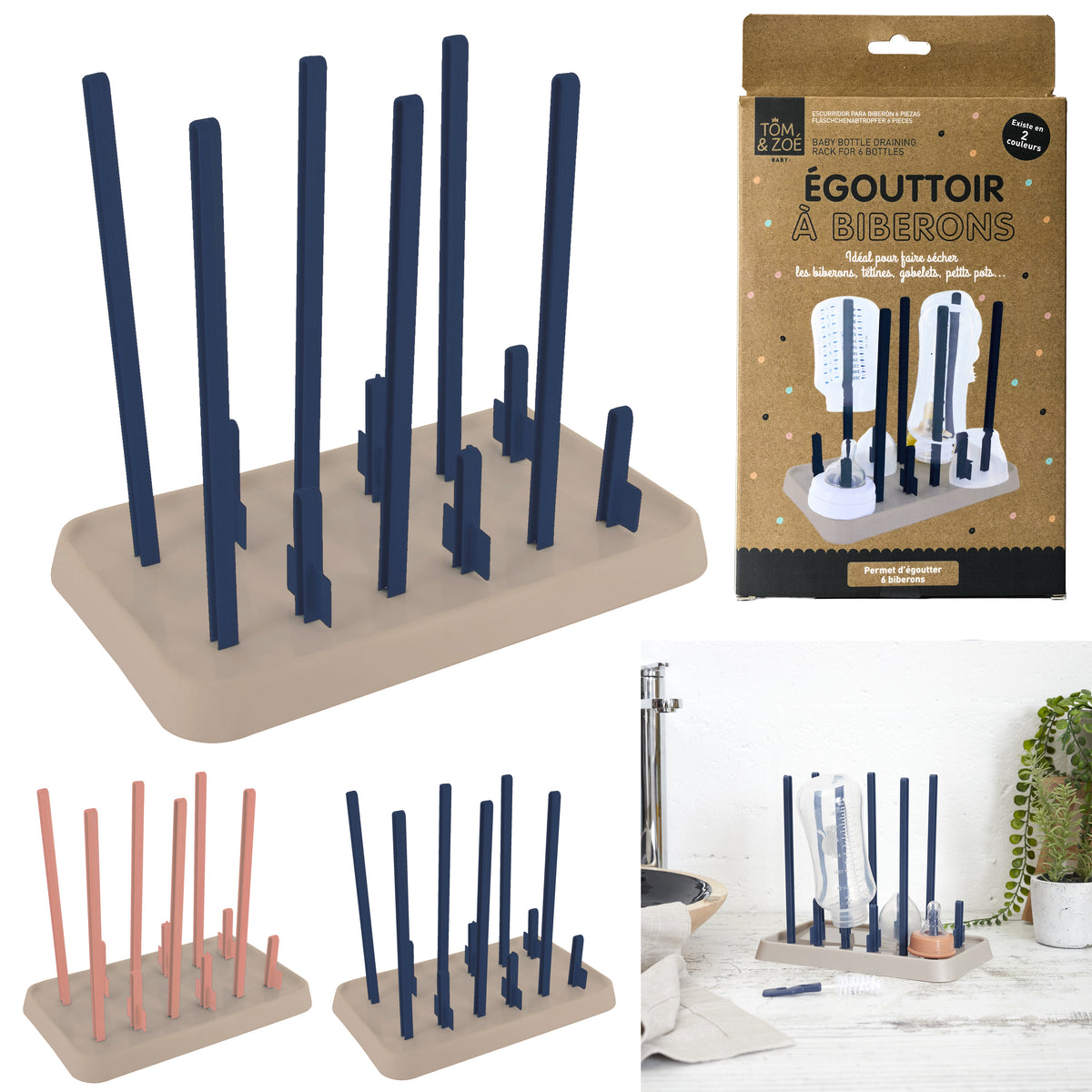 Abtropfgestell für 6 Babyflaschen (farblich assortiert)