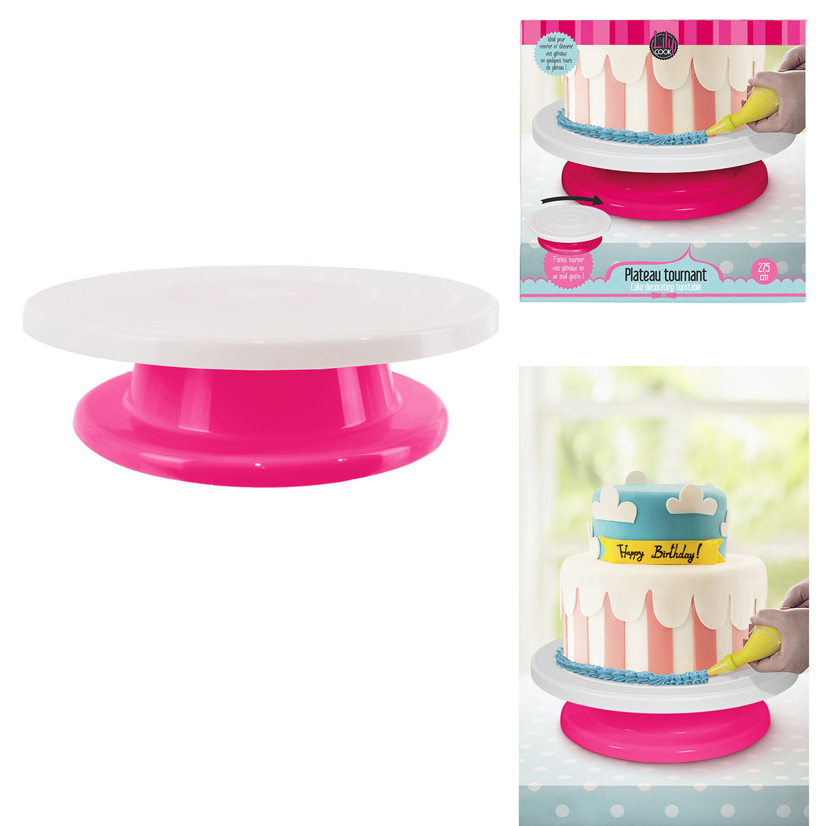 Drehteller für Tortendeko (rosa-weiss, Ø 27,5 cm)