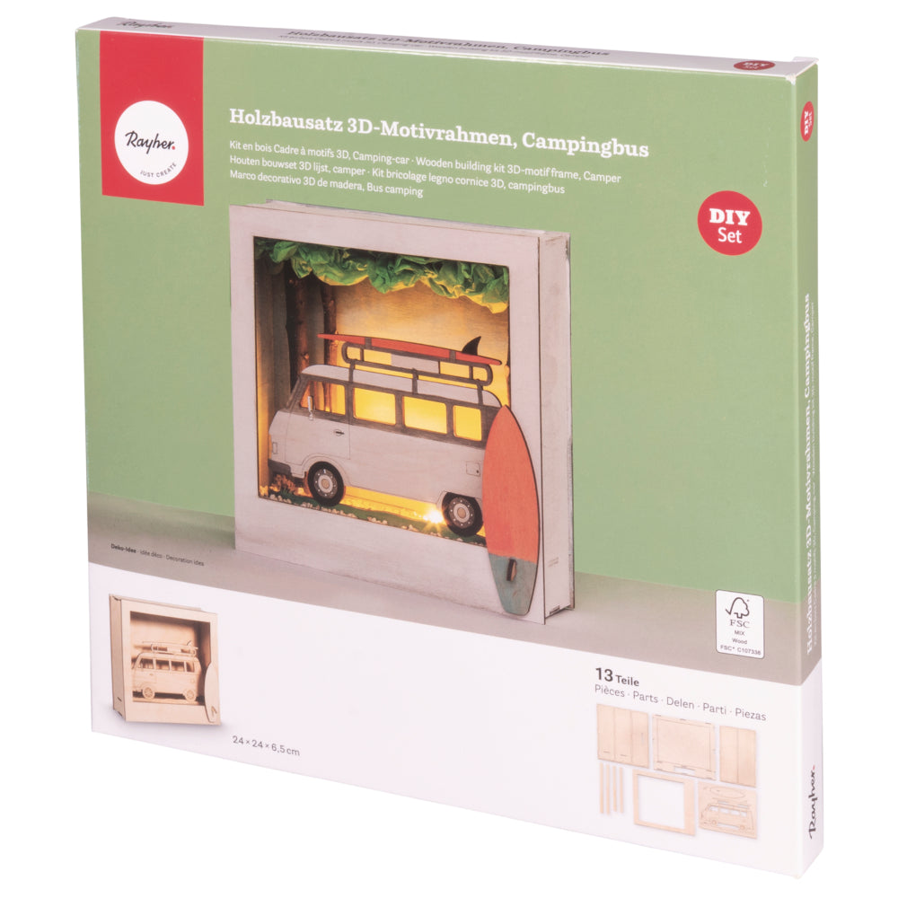Holz-Bausatz 3D-Motivrahmen "Camper", 13-teilig