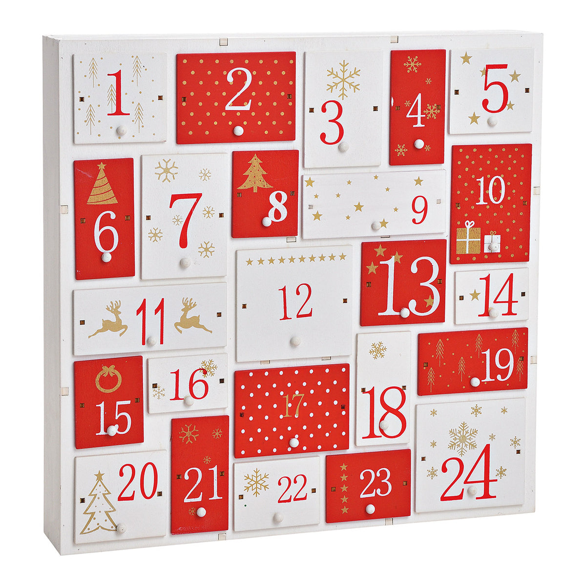 Adventskalender "Weihnachtsfreude" (Holz, rot-weiss, 32 x 32 x 5 cm)