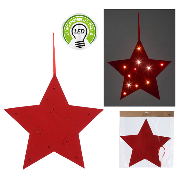 LED-Filzstern zum Aufhängen, rot, ca. 45 cm