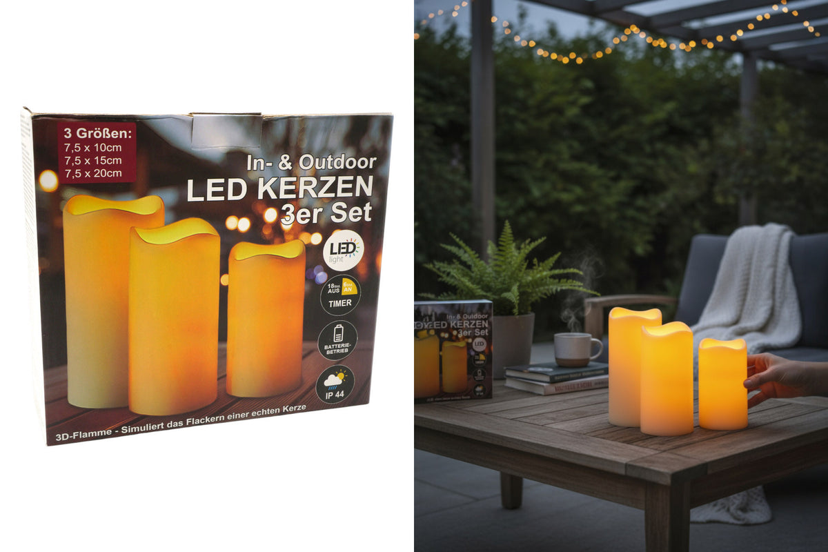 LED-Outdoor-Kerzen "Abendlicht", 3er-Set mit Timer