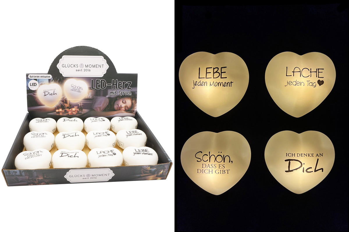 LED Herz mit Spruch, 4er-Set (5.5 x 6 cm)