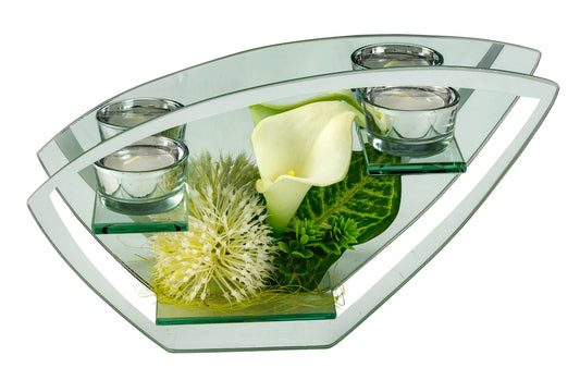 Glasdeko "Flora" für 2 Teelichter