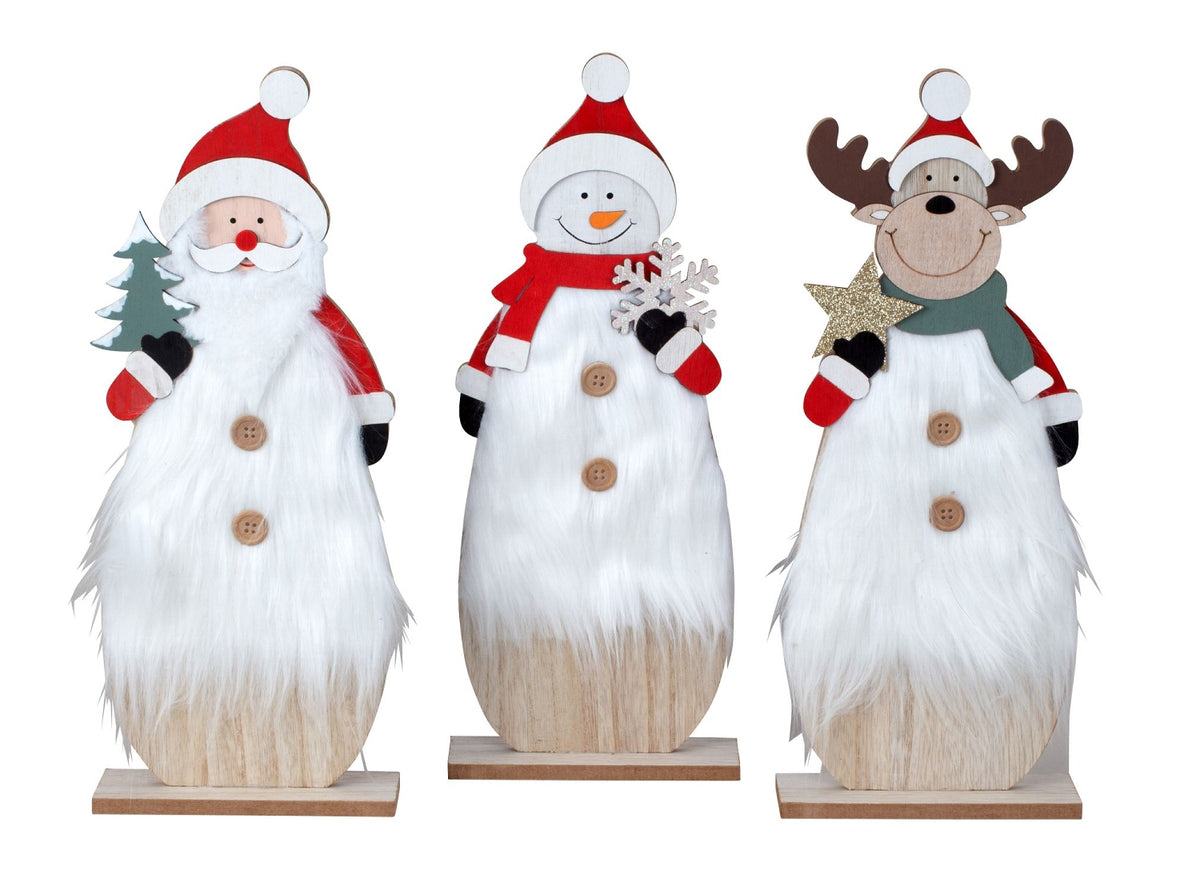 Weihnachtsholzdeko mit Nikolaus, Schneemann & Elch (H40 cm B16 cm)