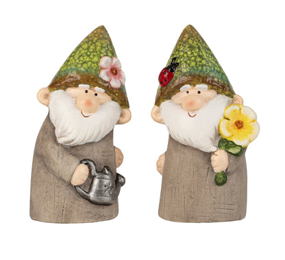 Wichtel stehend mit Giesskanne & Blume in Hand (ca. 14.5 cm) "2er-Set"
