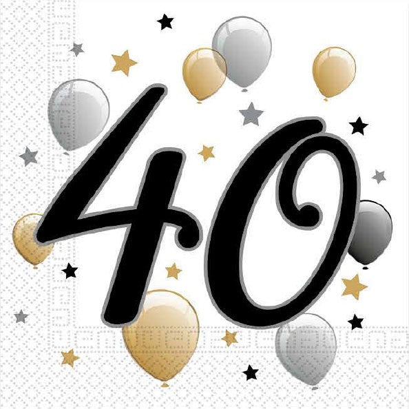 Servietten "Happy Birthday zum 40." (20 Stück, 33 × 33 cm)