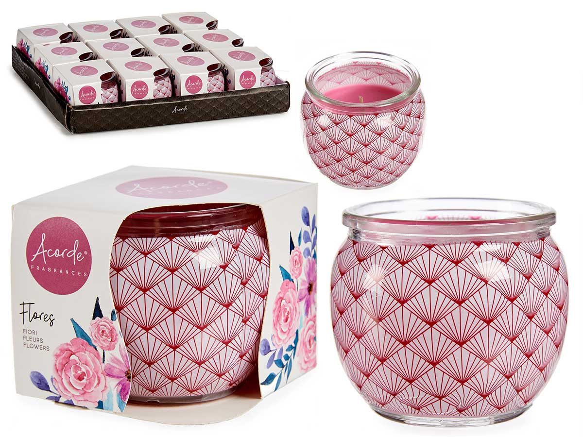 Duftkerze "Flores" im gemusterten Glas