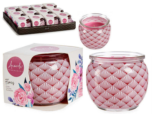 Duftkerze "Flores" im gemusterten Glas