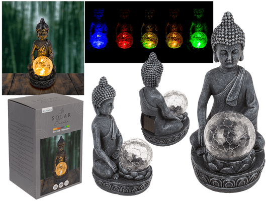 Solar-Buddha-Figur "Licht der Ruhe" mit Glaskugel