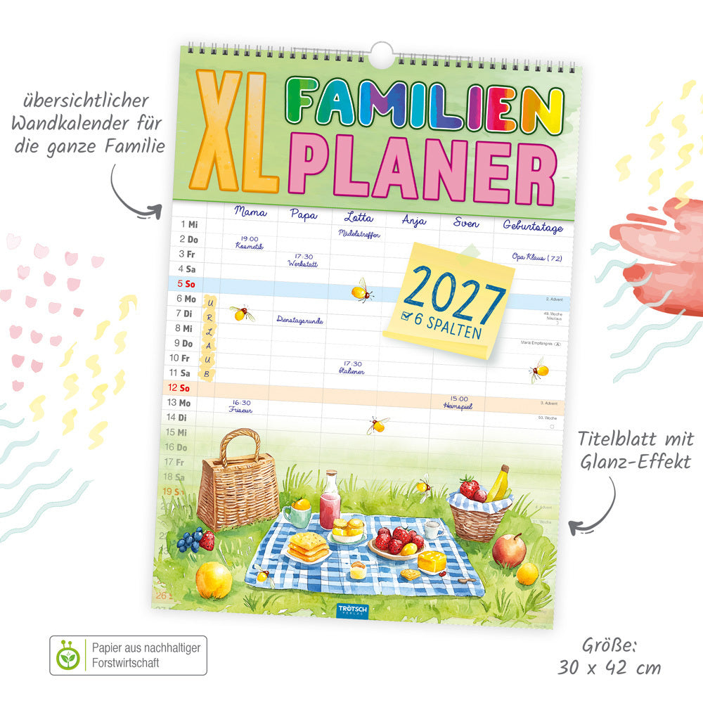 XL-Familienplaner 2027 mit 6 Spalten (42 x 30 cm)
