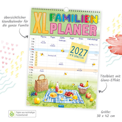XL-Familienplaner 2027 mit 6 Spalten (42 x 30 cm)