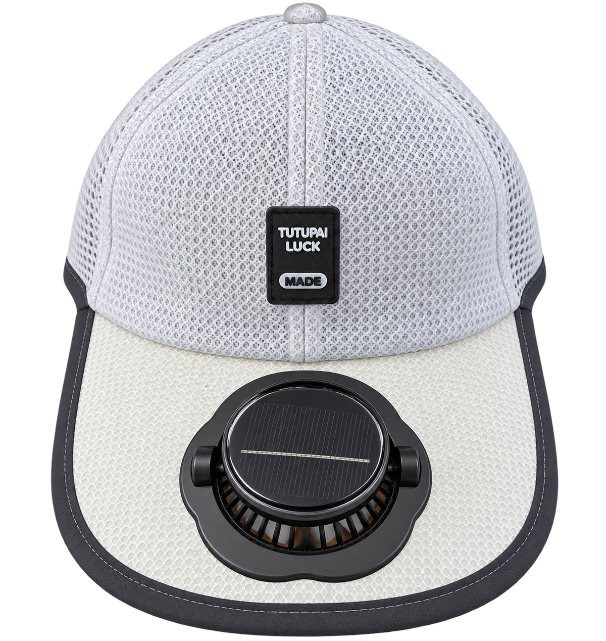 Solar-Baseballmütze mit integriertem Ventilator (hellgrau mit schwarzem Rand)