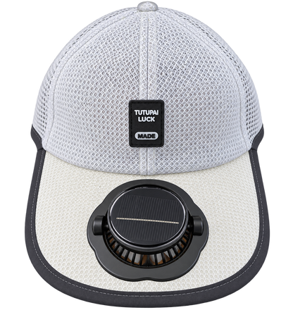 Solar-Baseballmütze mit integriertem Ventilator (hellgrau mit schwarzem Rand)