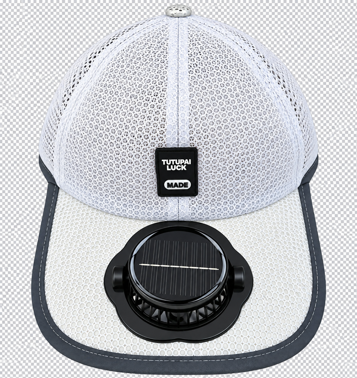 Solar-Baseballmütze mit integriertem Ventilator  (weiss / beige mit schwarzem Rand)