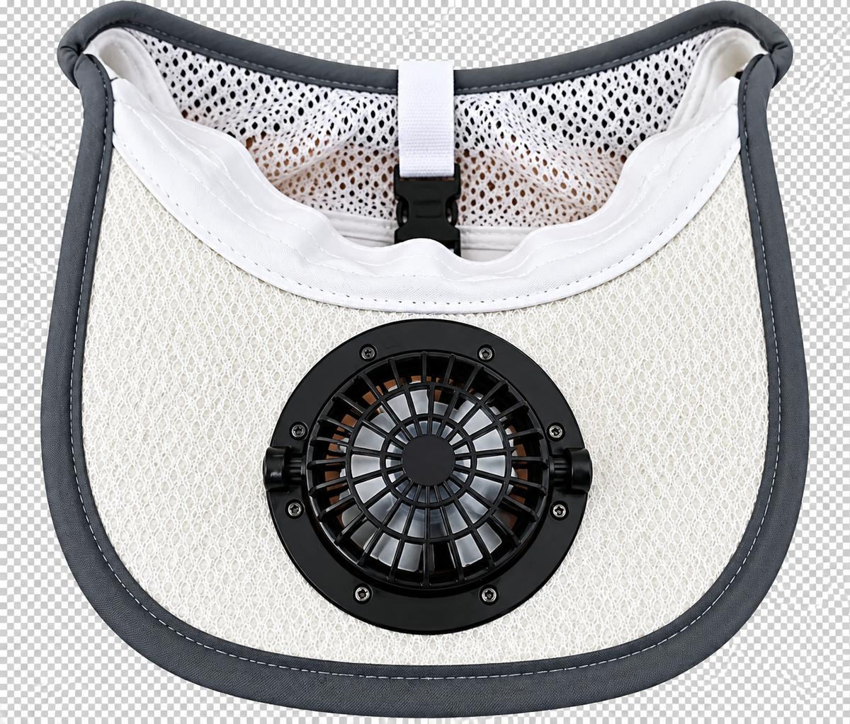 Solar-Baseballmütze mit integriertem Ventilator  (weiss / beige mit schwarzem Rand)