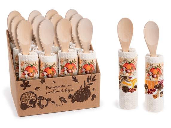 Geschenkset "Herbstküche" - Geschirrtuch mit Holzlöffel