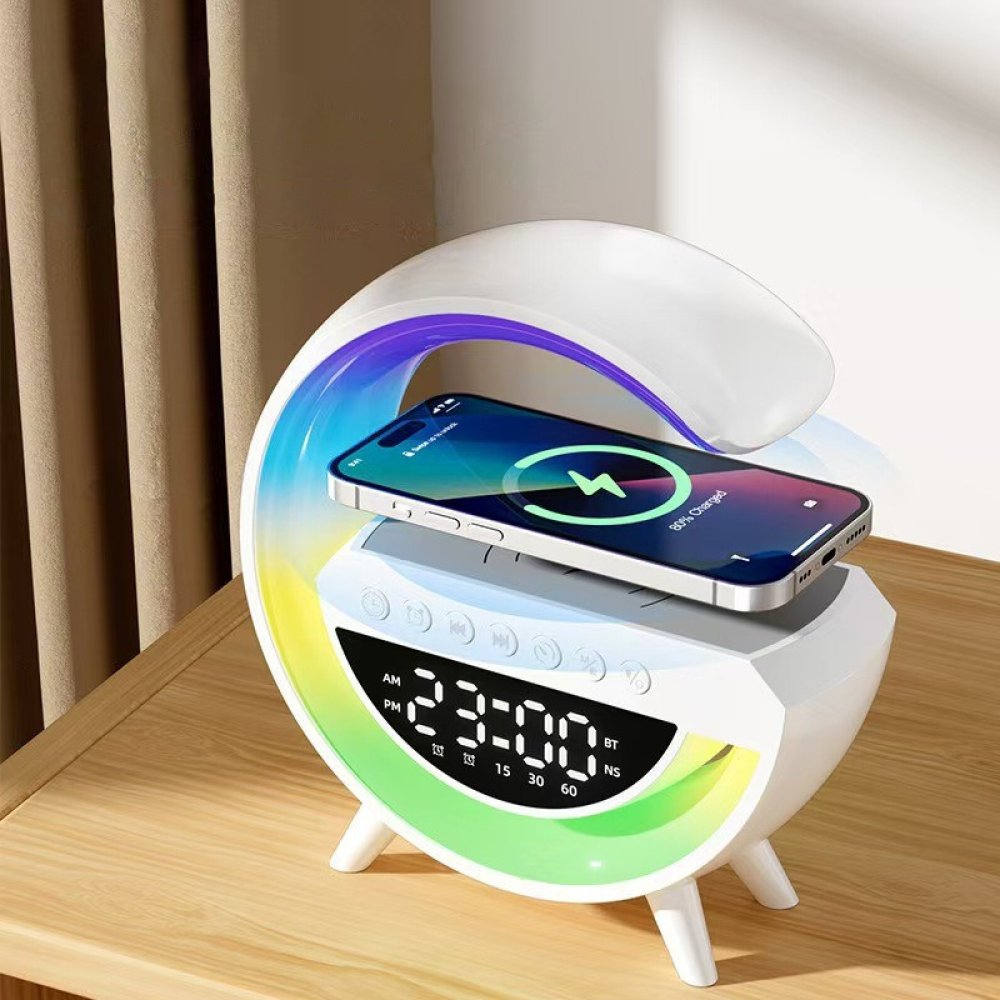 Bluetooth-Lautsprecher mit Qi-Ladepad und Wecker