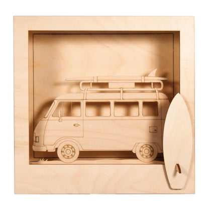 Holz-Bausatz 3D-Motivrahmen "Camper", 13-teilig