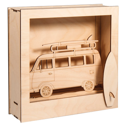 Holz-Bausatz 3D-Motivrahmen "Camper", 13-teilig