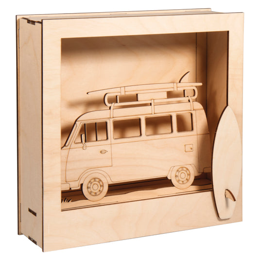 Holz-Bausatz 3D-Motivrahmen "Camper", 13-teilig