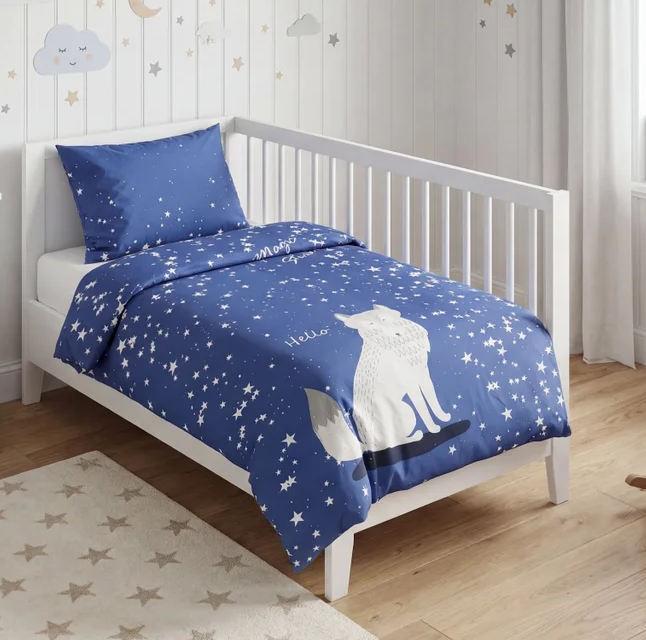 Leuchtende Baumwoll-Bettwäsche für das Kinderbett MAGIC STARS blau