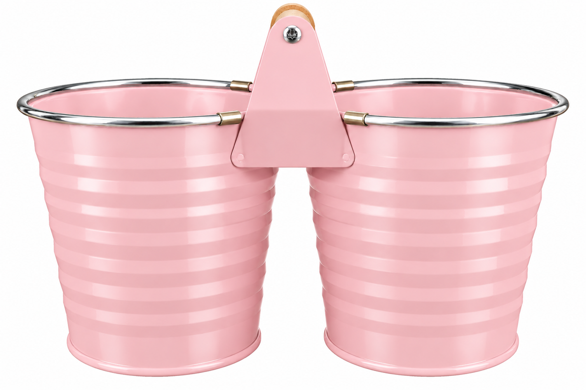 Doppelter Pflanzeimer mit Holzgriff, (pastellrosa)