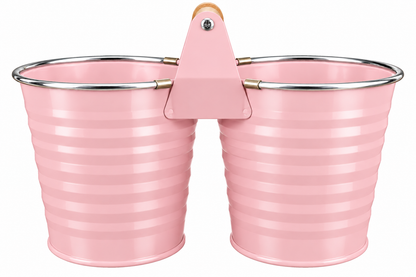 Doppelter Pflanzeimer mit Holzgriff, (pastellrosa)