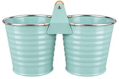 Doppelter Pflanzeimer mit Holzgriff, (pastellblau)