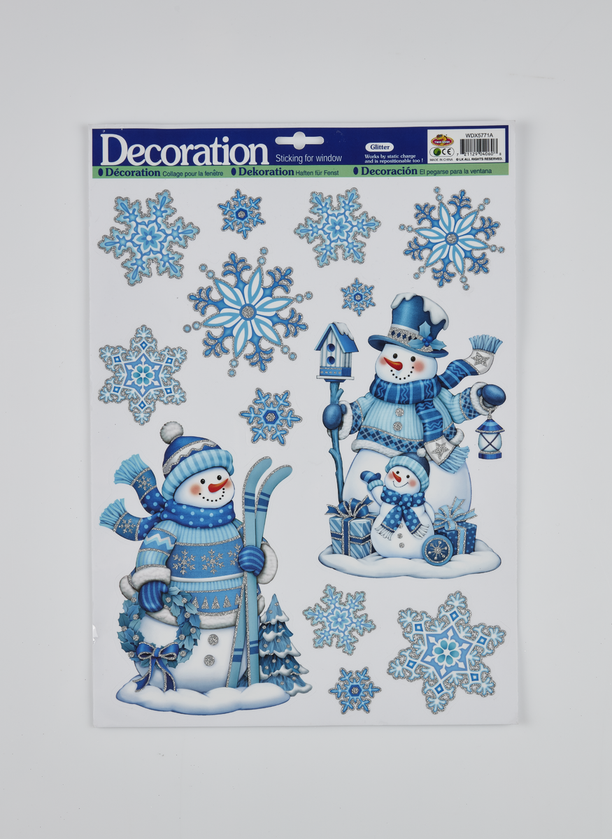 Fenstersticker «Winterfreude» mit Schneemännern und Schneeflocken
