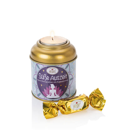"Süsse Auszeit" Dose mit Kerze von Confiserie Heidel