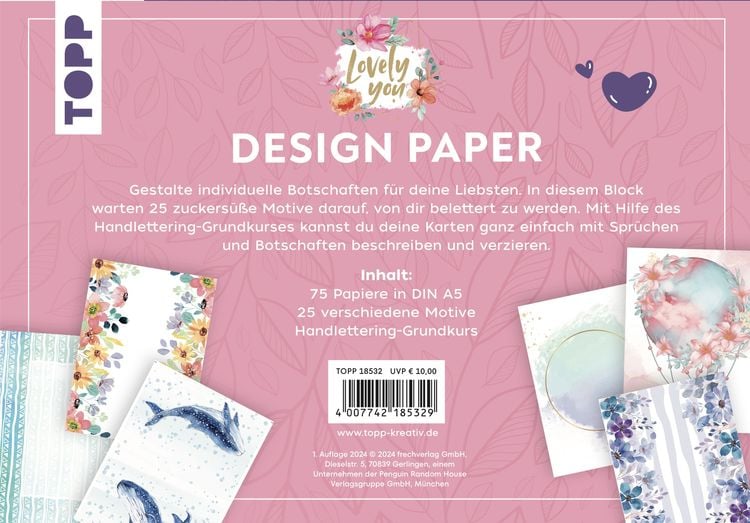 Design Paper A5 Lovely You. Mit Handlett