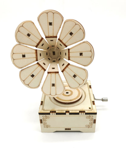 3D Holzpuzzle Phonograph mit Spieluhr