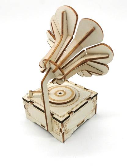 3D Holzpuzzle Phonograph mit Spieluhr