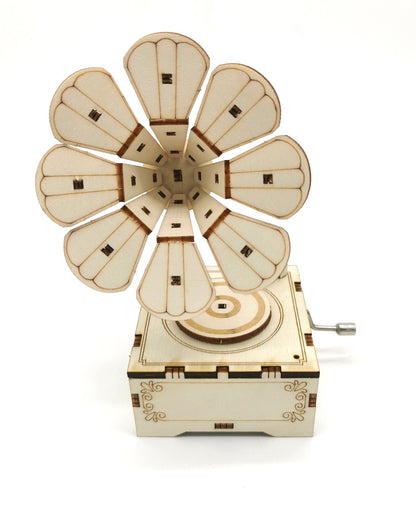 3D Holzpuzzle Phonograph mit Spieluhr
