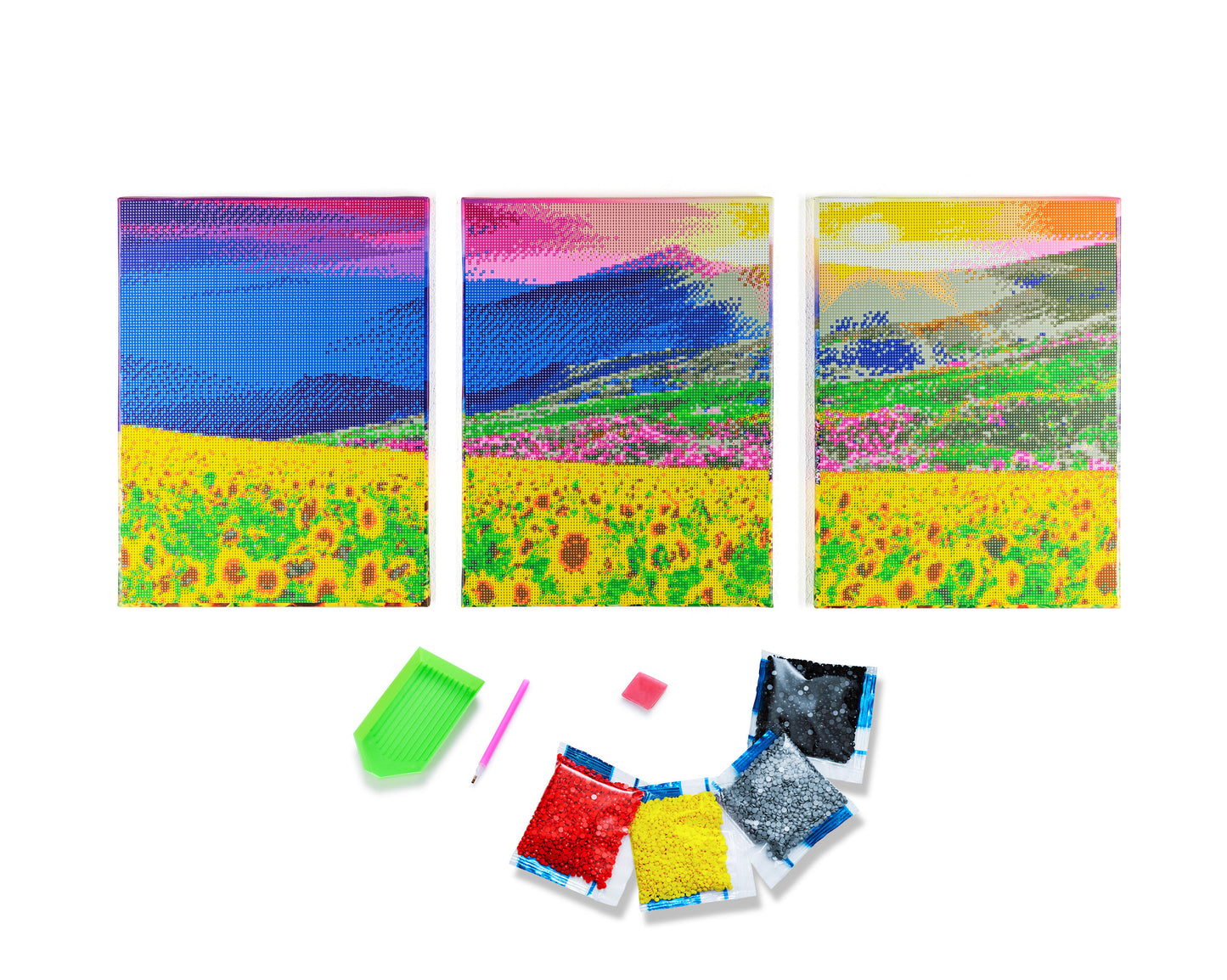 Diamond Painting  "Sonnenblumen und Berge" Triptychon, 3 x 40 x 30 cm