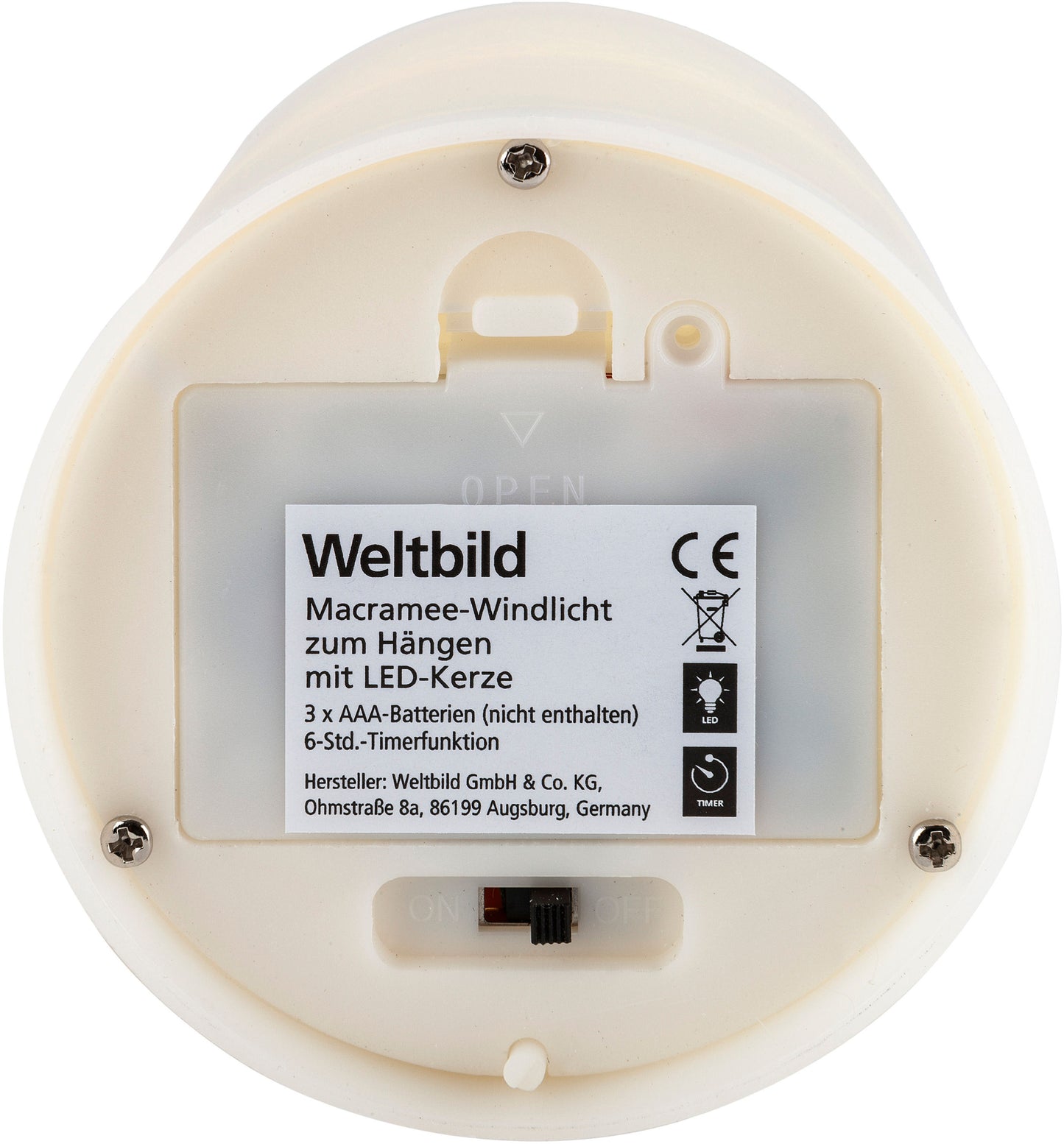 Makramee-Windicht hängend mit LED-Kerze