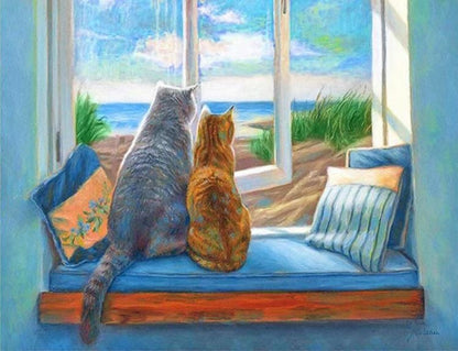 Diamond Painting "Katzen mit Meerblick" 50 x 40 cm