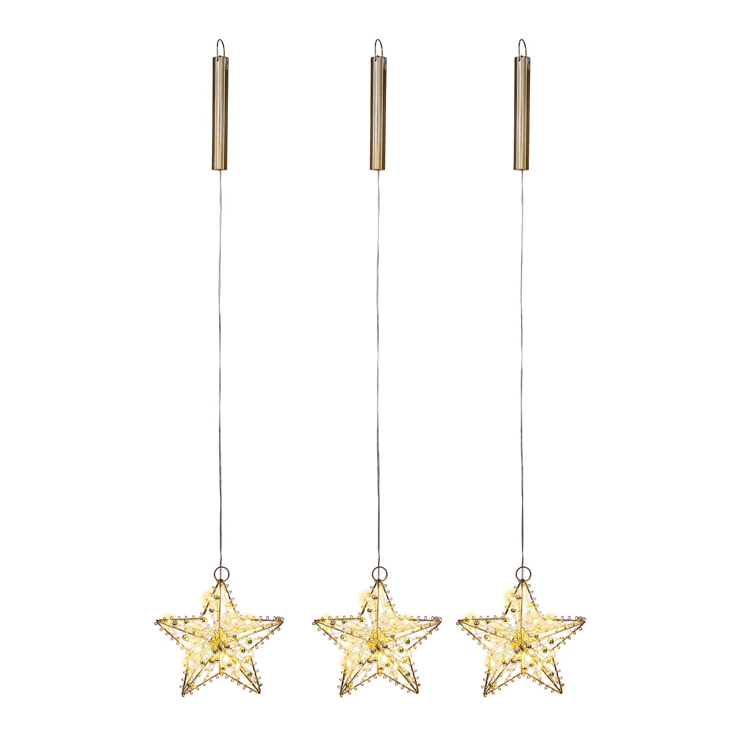 LED-Hängedeko Sterne "Pearl" goldfarben, 3er-Set