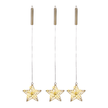 LED-Hängedeko Sterne "Pearl" goldfarben, 3er-Set
