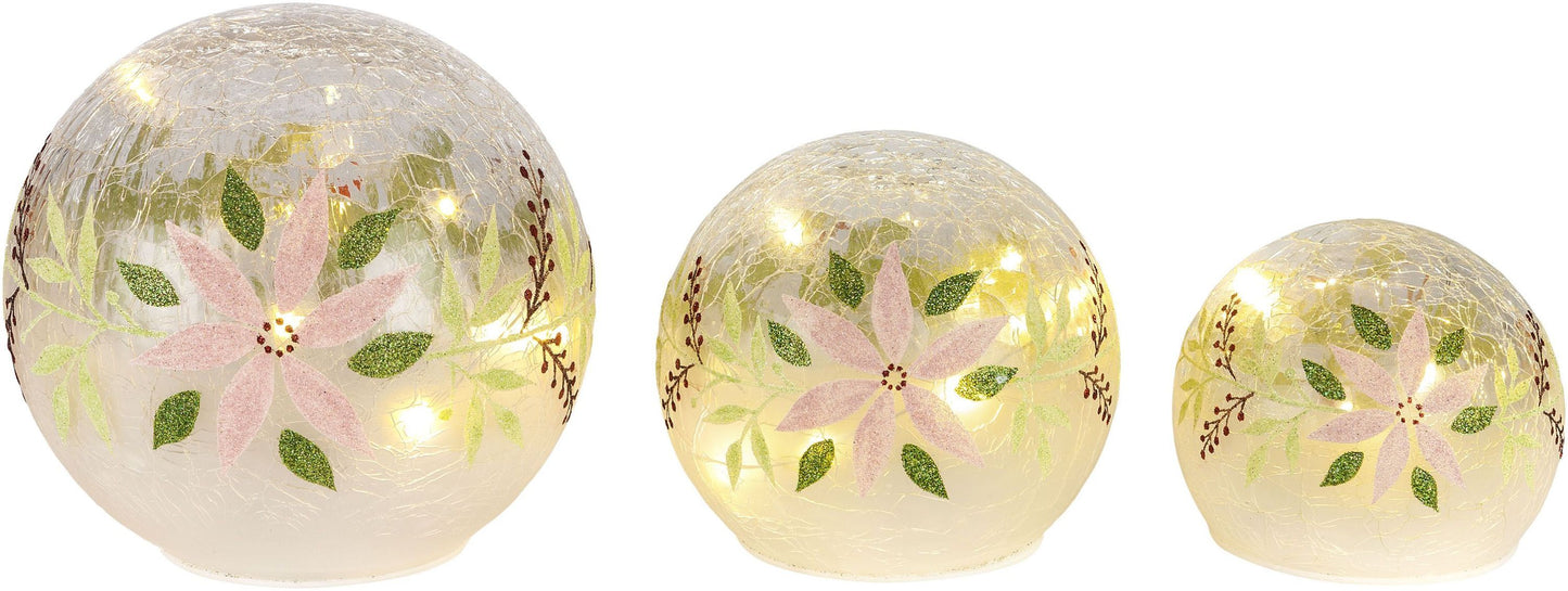 LED-Glaskugeln "Winterflowers", 3er-Set