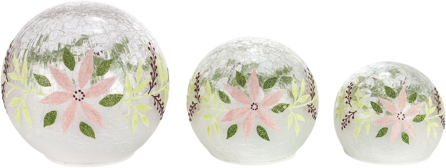 LED-Glaskugeln "Winterflowers", 3er-Set