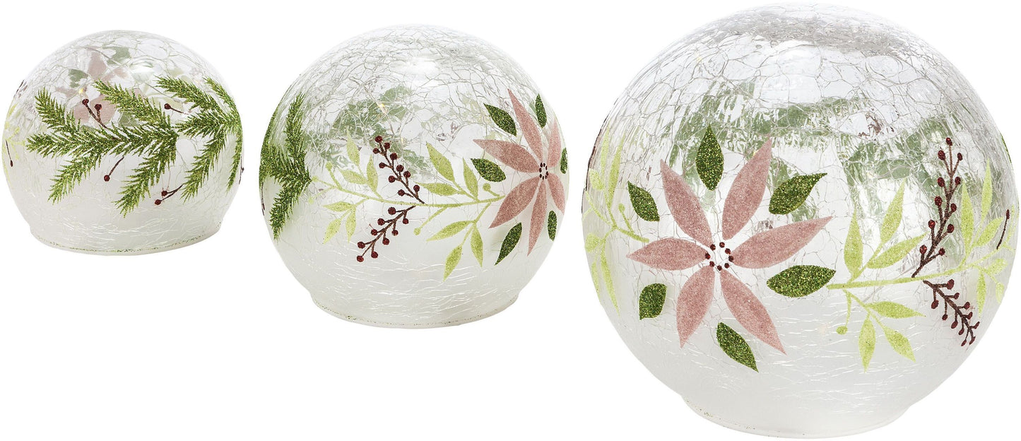 LED-Glaskugeln "Winterflowers", 3er-Set