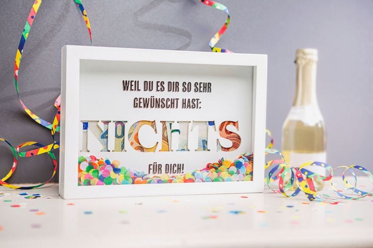 Geld- und Gutscheingeschenk Bilderrahmen NICHTS, 18 x 26 cm