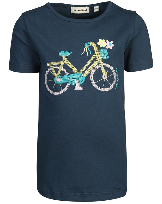 T-Shirt BLUMENFAHRRAD Gr.128/134 in dunkelblau